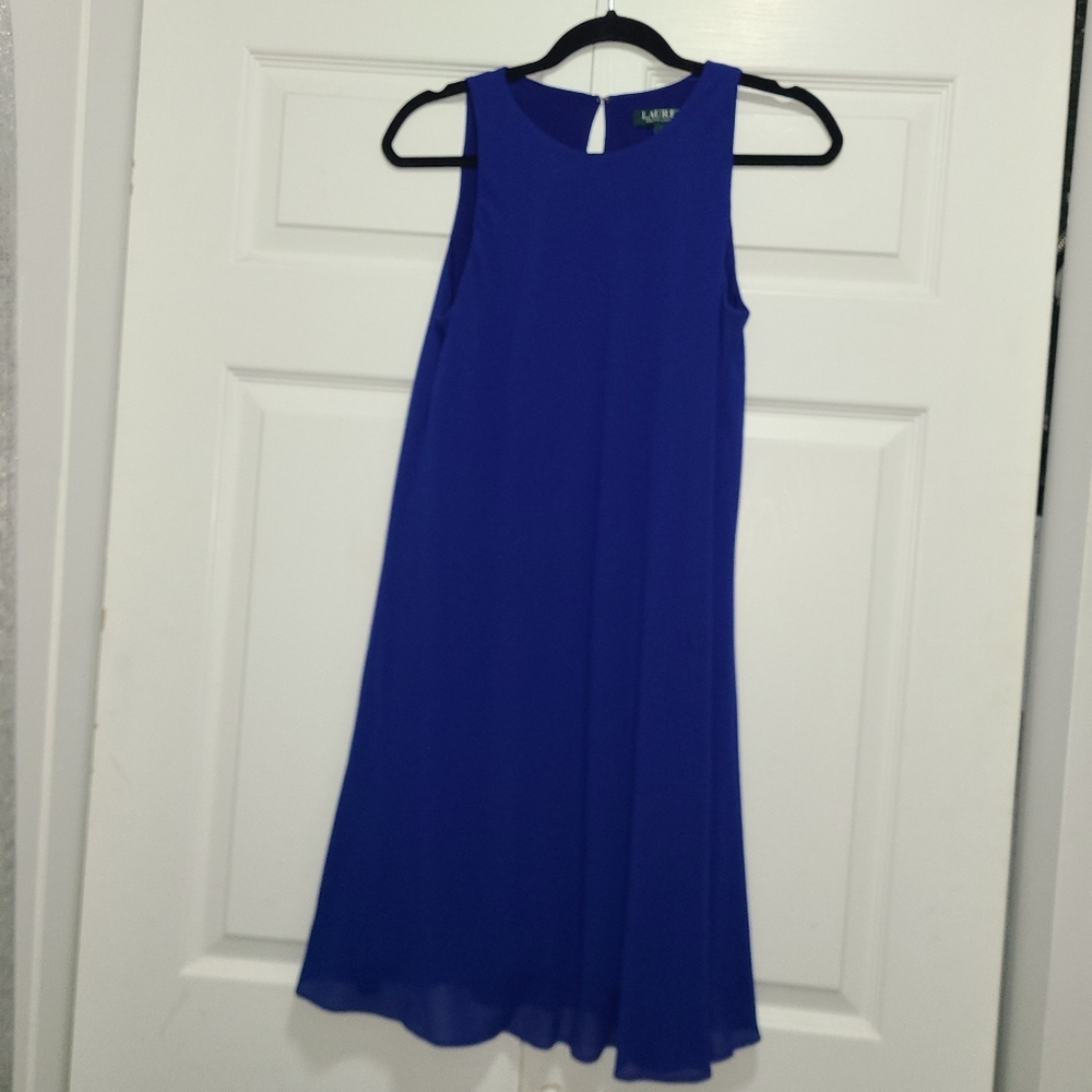 LAUREN RALPH LAUREN BLUE MIDI DRESS SEMI FORMAL COCKTAIL SIZE 6